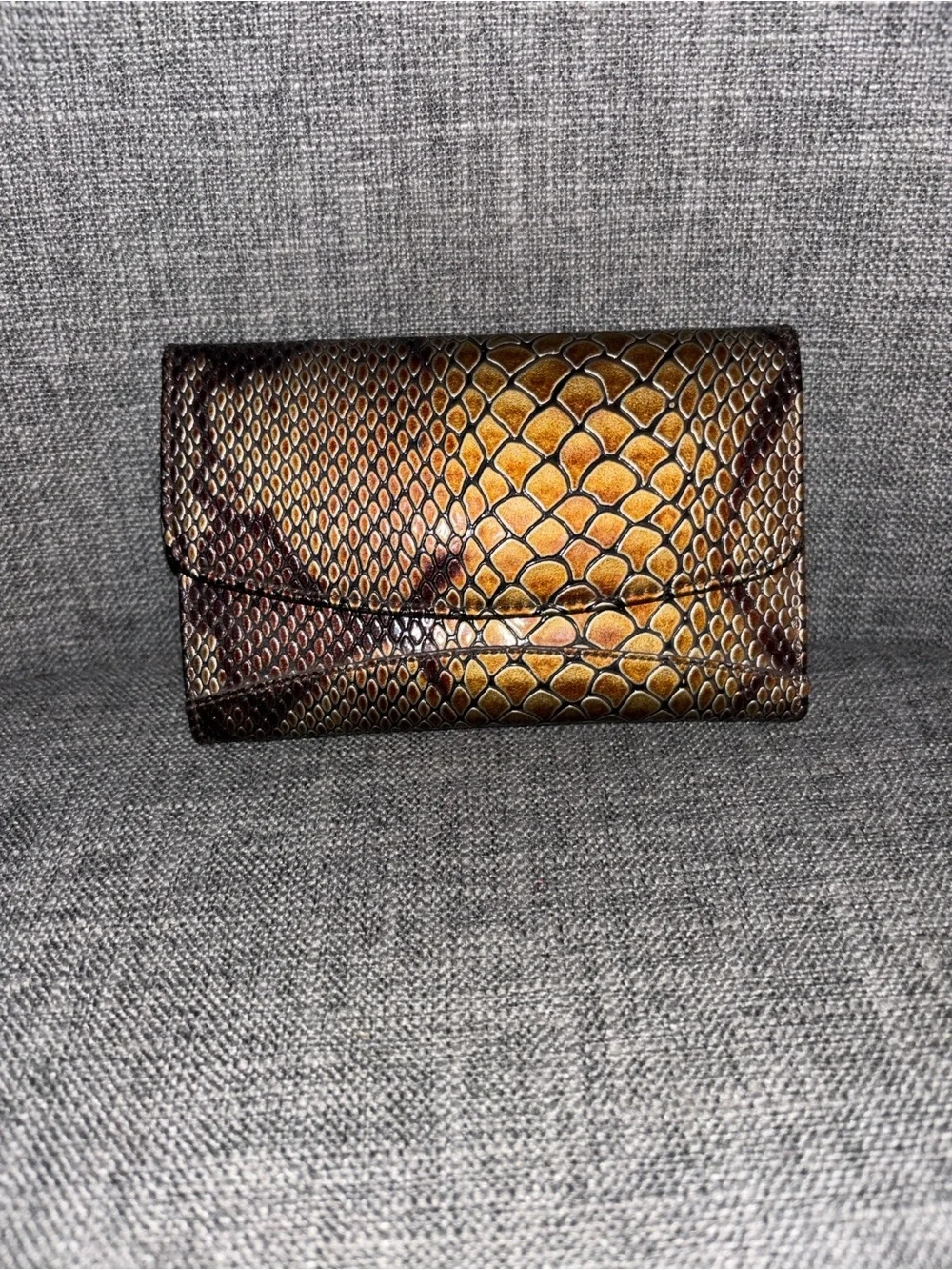 Snake-Embossed Leather envelope Prada  Wallet - Brown/Gold